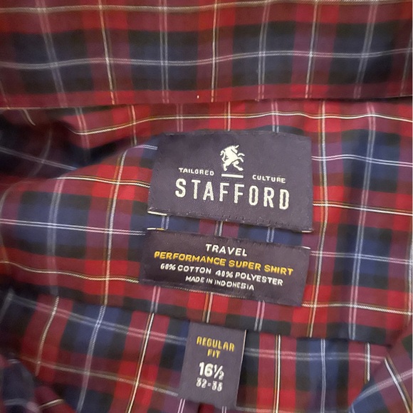 Stafford Red and Blue Checkered Button Down Shirt Size 16.5 - Picture 2 of 8
